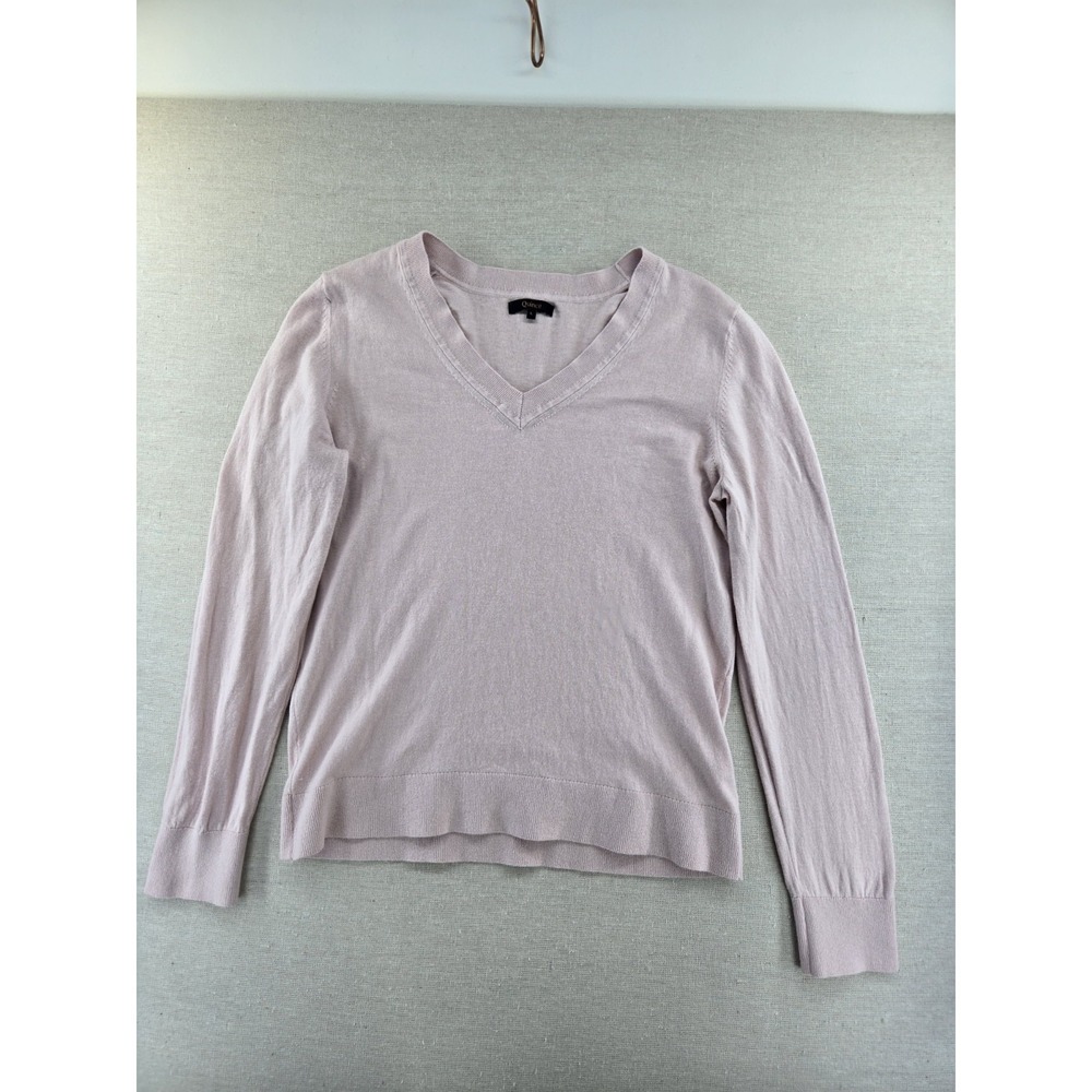 Quince Sweater Women's Large Sugar Stone Lightweight Cotton Cashmere V-Neck